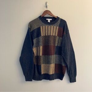 VINTAGE Geoffrey Beene Multicolored Patterned Pullover Grandpa Sweater Size XL